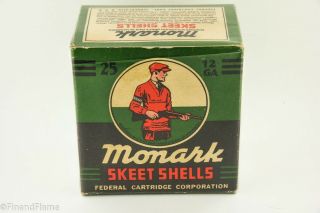 Vintage Federal Cartridge Monark 12 Gauge 1 Piece Shotgun Skeet Shell Box Gh563