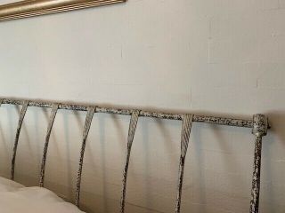 Charming vintage queen size iron bed; distressed white paint. 2