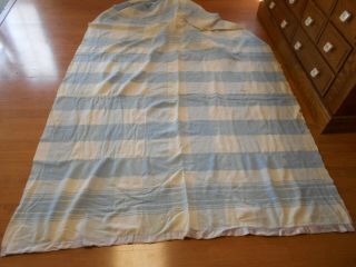 Vintage Double Long Camp Blanket Satin Binding 69 X 152 Blue & White Usa