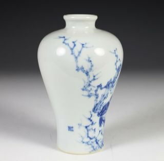 Chinese Blue and White Meiping Form Studio Porcelain Vase with Birds 2