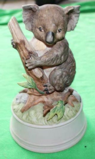 Vintage Gorham Porcelain Koala Bear In Tree Music Box Playing Music Japan