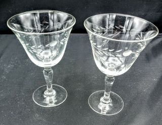 Vintage (2) Etched Glass Art Deco Mcm.  Cocktail / Martini Glasses