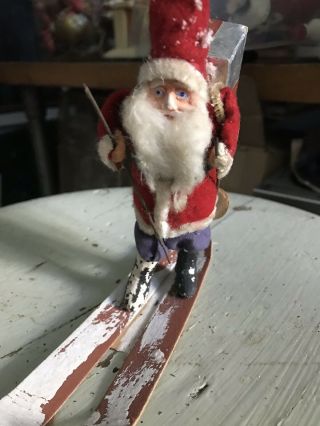Vintage Christmas Occupied Japan Paper Mache Santa On Skis