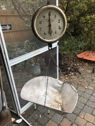 Vintage Chatillon 20 Lbs Hanging Scale W/ Scoop Pan Type 720 Produce