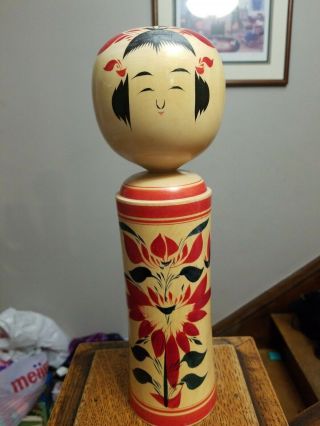 Rare Vintage Large Japanese Kokeshi Wooden Doll Signed 14” 2 Lb