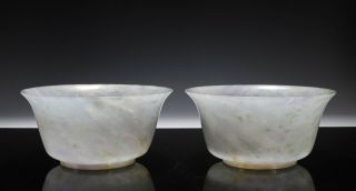 Old Chinese Carved Jade Jadeite Bowls W Qianlong Marks