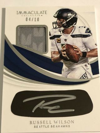 2019 Russell Wilson Immaculate Eye Black Auto 4/10 Seahawks Jersey Patch