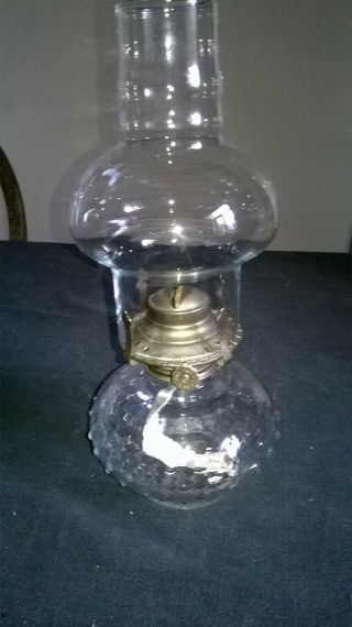 Vintage Glass Paraffin Lamp.  Austrian,  `farms Lamplight` Hob - Nail Base.  12 Ins.