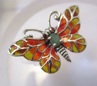 Sterling Silver Vintage Style Butterfly Plique A Jour Enamel Brooch Pin Emerald
