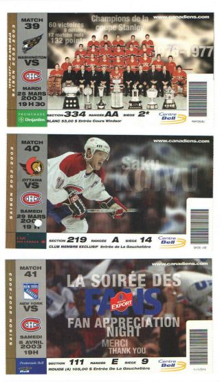 2002 - 03 Montreal Canadiens Vs Capitals Nhl Hockey Ticket 1976 - 77 Team