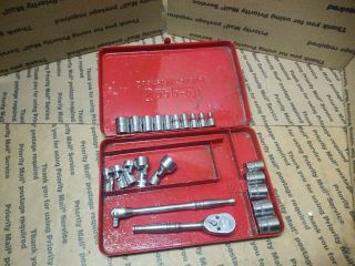 Vintage Antique Snap On Tools 22pc 1/4” Socket Set Tin Metal Case