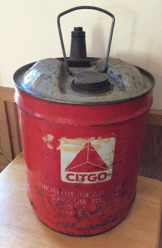 Vintage 1966 Citgo 5 Gallon Premium Gear Oil Can Central Can Co. ,  Chicago Il