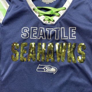 Seattle Seahawks Women ' s Small NFL Sequins Embroidered Short Sleeve Shirt 2