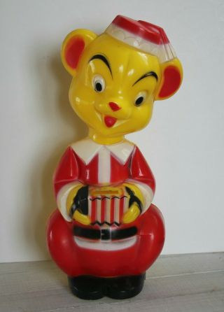 Antique Vintage Toy Bank Bear Accordion Yellow Red Plastic Child Santa Retro