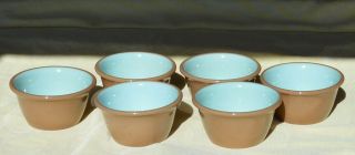 6 Vtg Taylor Smith Taylor Chateau Buffet Usa Tan W Turquoise Custard Berry Cups