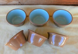 6 VTG Taylor Smith Taylor Chateau Buffet USA Tan w Turquoise Custard Berry Cups 2