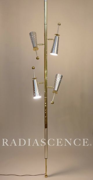 SUBLIME STIFFEL FUTURA ATOMIC JET AGE MODERN BRASS TENSION POLE FLOOR LAMP 1950S 3