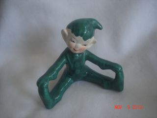 Vtg.  Gilner Pixie Elf Figurine W/ Legs Spread Wide Dark Green California Pottery