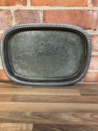 Vintage Large Silver Plated Gallery Tray Chased English 15” Rectangular 0.  6kg’s