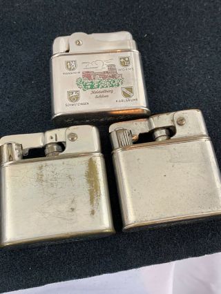 3 Vintage Semi Automatic Pocket Lighters - Eveready Heidelberg Schloss & Myflam