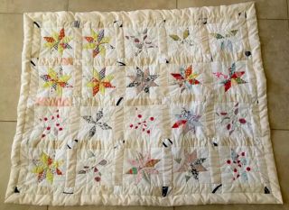Vintage Patchwork Crib Quilt,  Hand Made,  Stars,  Calico Prints,  Dots,  Multi Color