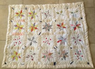 Vintage Patchwork Crib Quilt,  Hand Made,  Stars,  Calico Prints,  Dots,  Multi Color 2