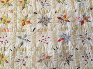 Vintage Patchwork Crib Quilt,  Hand Made,  Stars,  Calico Prints,  Dots,  Multi Color 3