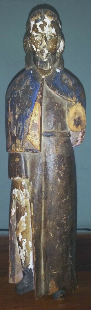 Filipino Colonial Hand Carved Wood Statue Of Bearded Saint 12 "