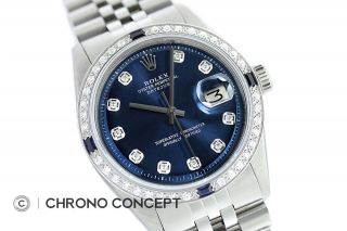 Rolex Mens Datejust 18K White Gold & Stainless Steel Blue Diamond Sapphire Watch 2