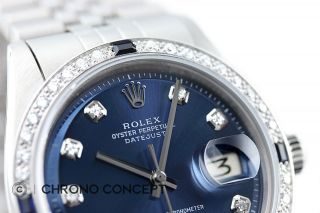 Rolex Mens Datejust 18K White Gold & Stainless Steel Blue Diamond Sapphire Watch 3