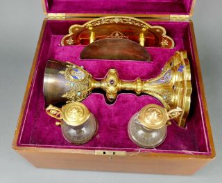 Fine Antique French Sterling Silver Gilt Gold Gothic Chalice Paten Communion Set 2