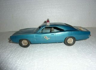 Vintage Processed Plastic Co 1969 Dodge Charger Police Car Blue With Engine 3