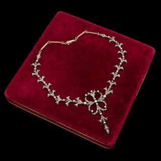 Antique Vintage Art Nouveau 18k Gold 2.  32 Ct Diamond Lavaliere Wedding Necklace