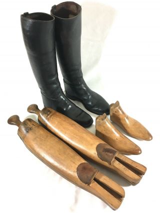 Equestrian Hunting Riding Antique Beech Wooden Boot Trees Lasts & Boots