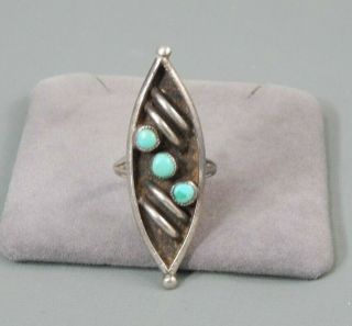 Vintage Native American Zuni Sterling Snake Eye Petit Point Turquoise Ring Sz 7
