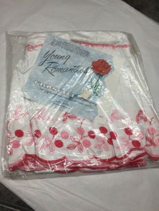 Vtg 2 Curtain Panels Pink Red Cherrys On White Rayon Nip Young Romantic Croscill