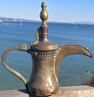 Antique Dallah Coffee Pot Oman Nizwa Tinned Copper Brass Bedouin Islamic 29cm