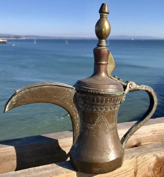 Antique Dallah Coffee Pot Oman Nizwa Tinned Copper Brass Bedouin Islamic 29cm 3