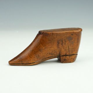Antique 19th C Hand Carved Wood Shoe Or Boot Form Snuff Box - Lovely