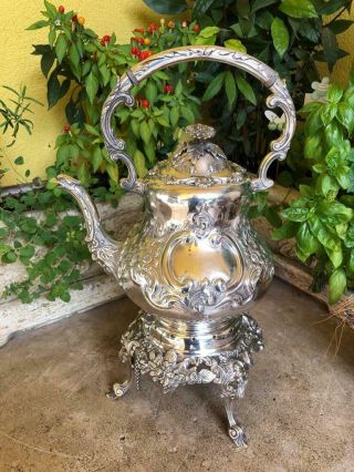 Fine Antique Sterling Silver England Tea Kettle With Stand