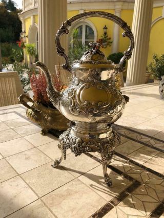 Fine Antique Sterling Silver England Tea Kettle With Stand 2