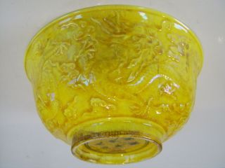 Stunning Detail Antique Chinese Dragon Bowl 6 Character Mark Yellow Ground Glaze