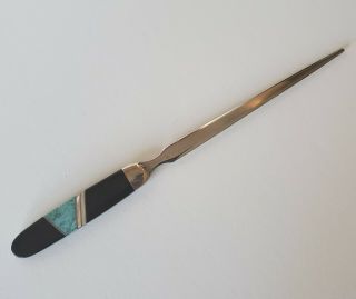 Vintage Santa Fe Stoneworks Turquoise Mother Of Pearl And Wood Letter Opener