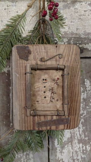 Early Inspired Primitive Handstitched Christmas Sampler Snowman Twig Tree