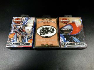 3 Harley Davidson Motor Cycle Playing Cards Packs 2