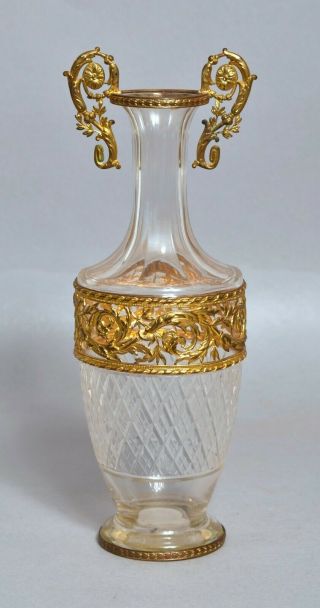 A Fine Quality Antique 19thc French Crystal Glass Gilt Metal Cased Vase