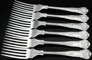 Kings Pattern - Set Of 6 Silver Plated Fish Eater Forks - Sheffield Vintage