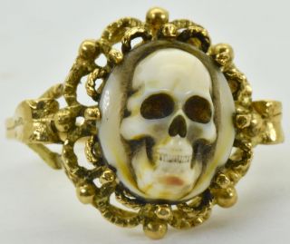 $7000 Museum 18th C.  Georgian Memento Mori Skull Cameo 18k Gold Ladies Ring