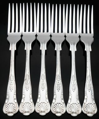 Kings Pattern - Set Of 6 Silver Plated Fish Eater Forks - Vintage Sheffield