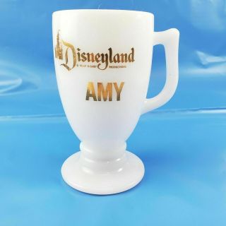 Walt Disneyland Milk Glass Pedestal Mug Amy Castle Gold Coffee Tea Vintage